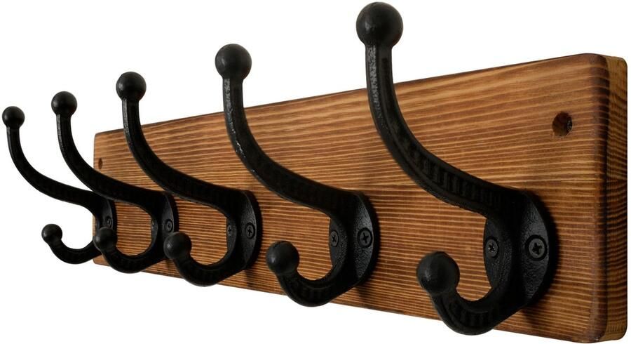 WEBI kapstok wandkapstok met 5 haken gietijzer kapstokhaak wand kapstokhaak wand kapstokstang voor jassen bruin