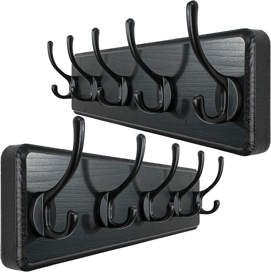 WEBI kapstok wandkapstok met 5 haken jashaken wand kapstok met hakenrail jashouder wand voor jassen zwart 2 stuks