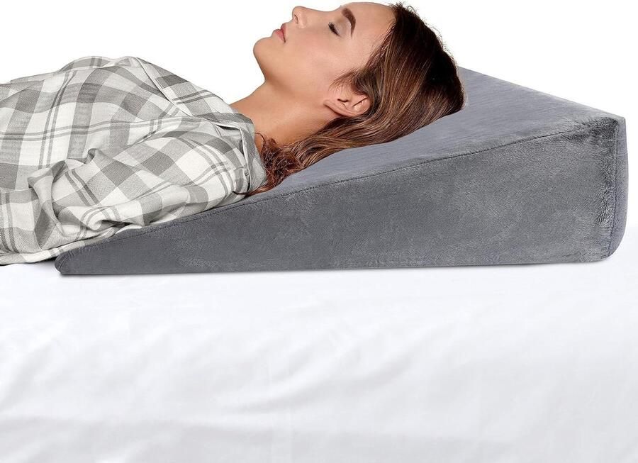 Wedge Cushion for Bed Mattress Booster for Reflux & Gerds Fixed Back Support Made of Dimensional Memory Foam Washable Reading Cushion with Cover (Dark Grey)