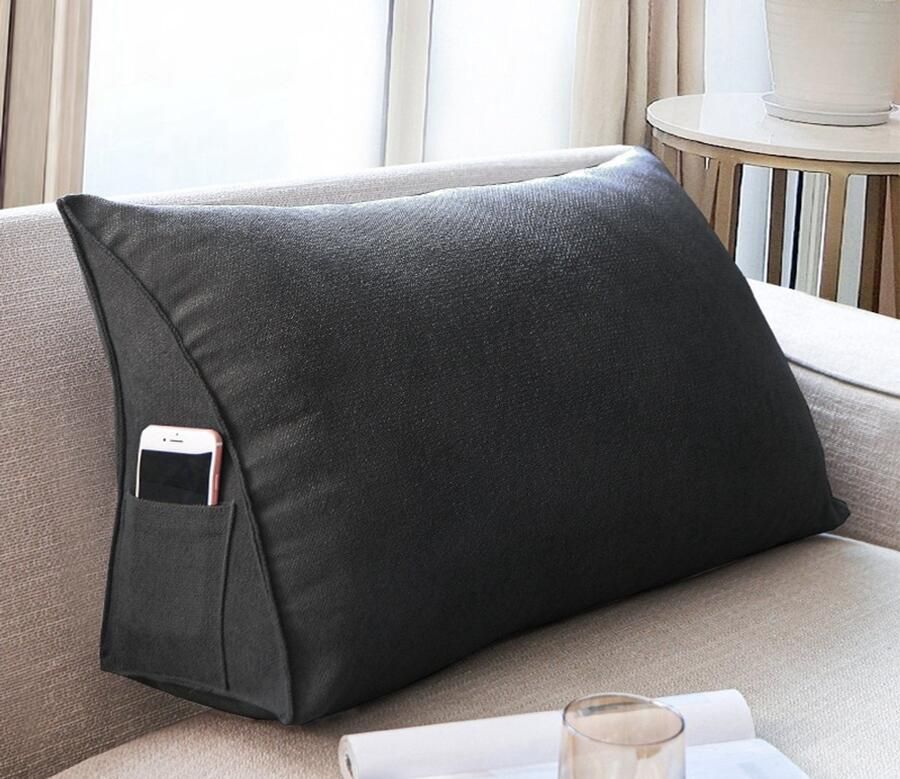 Wedge kussen rugsteun kussen hoofdbord comfortabel lezen kussen bed en bank in één rugsteun en kussen bank kussen taille kussen 80 * 35 * 20cm zwart grijs