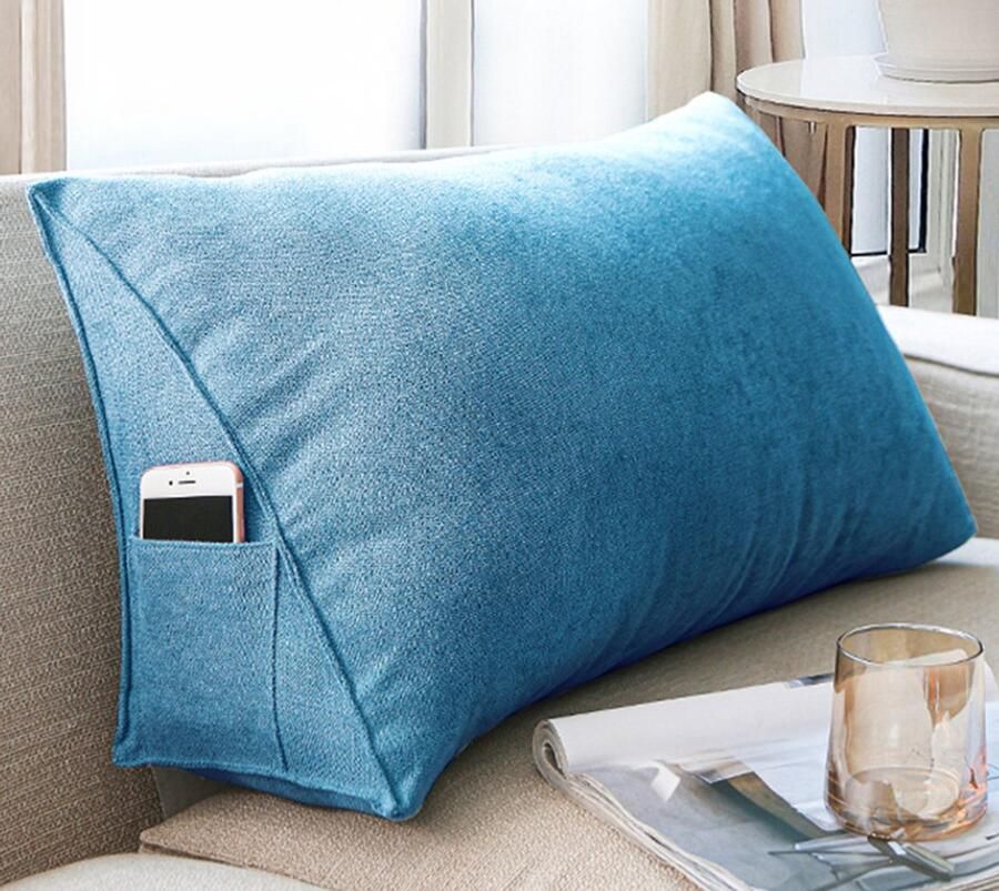 Wedge kussen rugsteun kussen hoofdbord comfortabel lezen kussen bed en bank in één rugsteun en kussen bank kussen taille kussen 70 * 35 * 20cm blauw