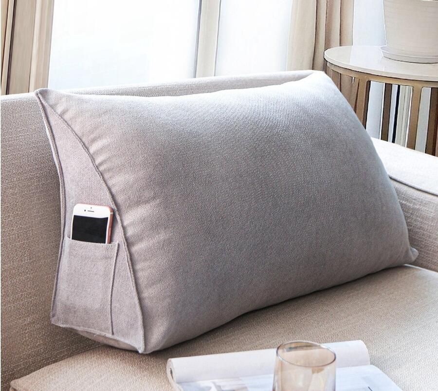 Wedge kussen rugsteun kussen hoofdbord comfortabel lezen kussen bed en bank in één rugsteun en kussen bank kussen taille kussen 70 * 35 * 20cm licht grijs