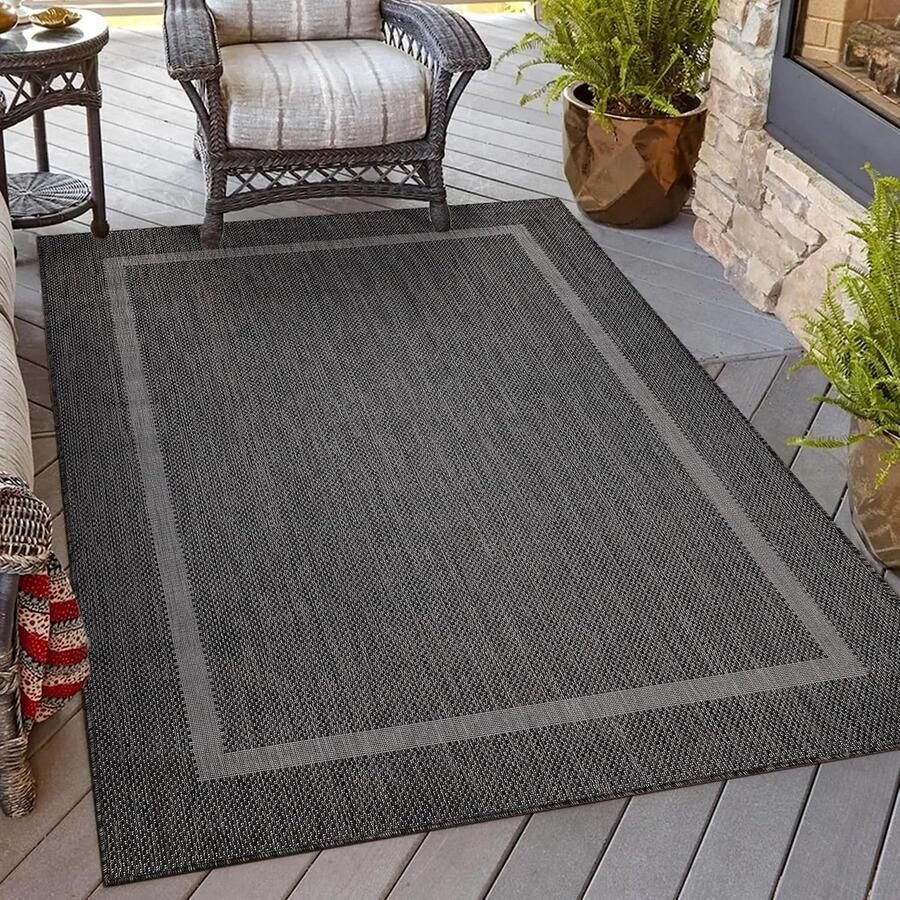 Weerbestendig Binnen en Buiten Tapijt 200 x 300 cm 200 x 290 cm Zwart Ideal voor Balkon Tuin Keuken