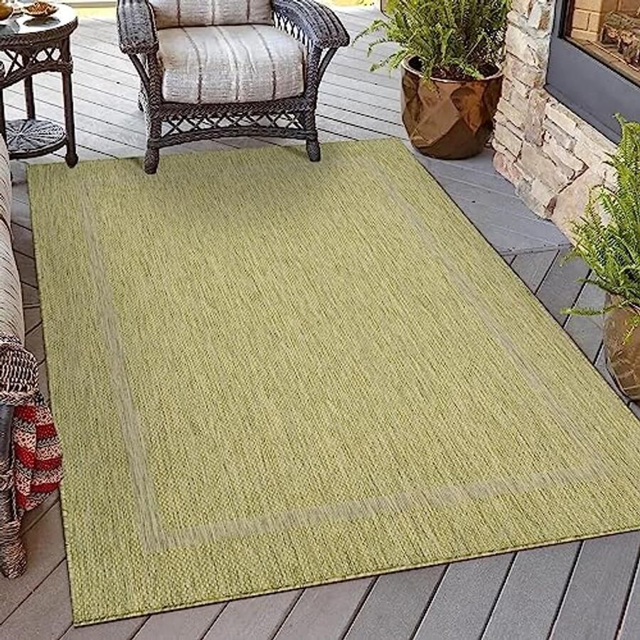 Weerbestendig binnentapijt en buitentapijt sisal-look groen 60 x 100 cm plat geweven waterdicht en wasbaar