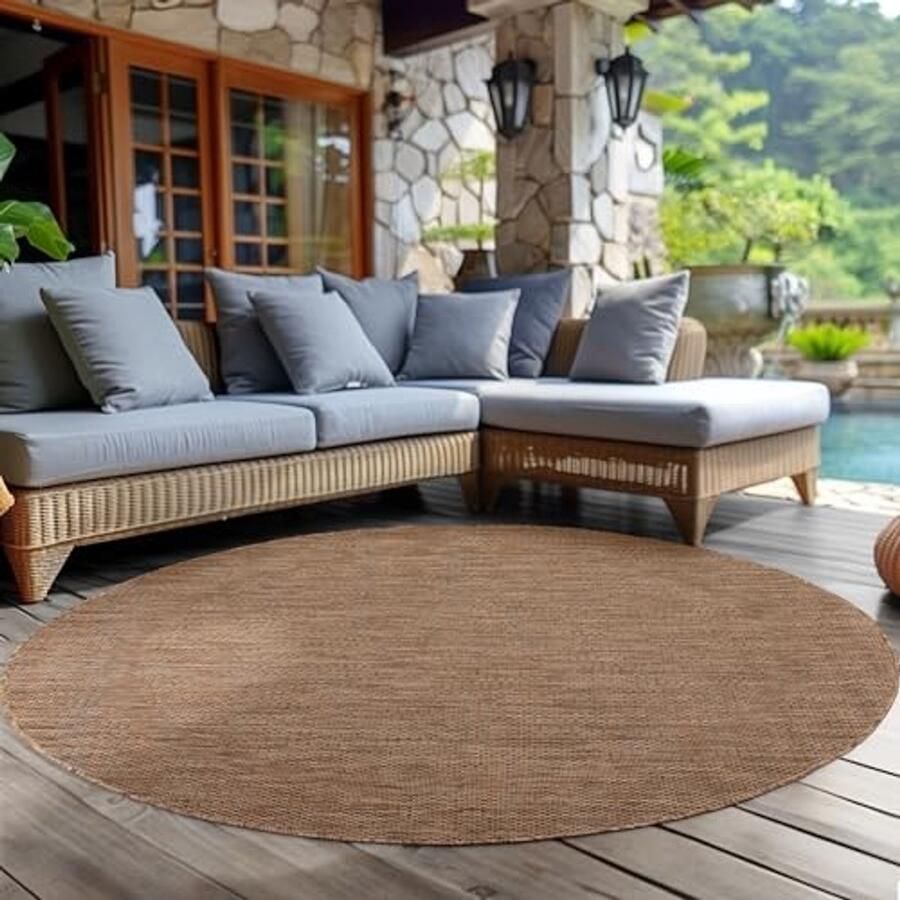 Weerbestendig Buitentapijt voor Terras en Tuin Bruin Diameter 120 cm