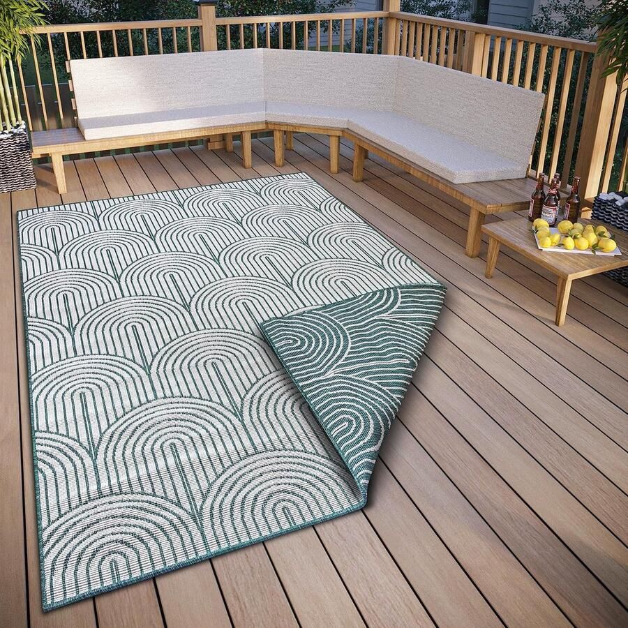 Weerbestendig Omkeerbaar Buiten- en Binnenkleed met Scandinavische Boho Stijl en Geometrisch 3D-Effect voor Tuin Balkon en Woonkamer Groen 80 x 150 cm