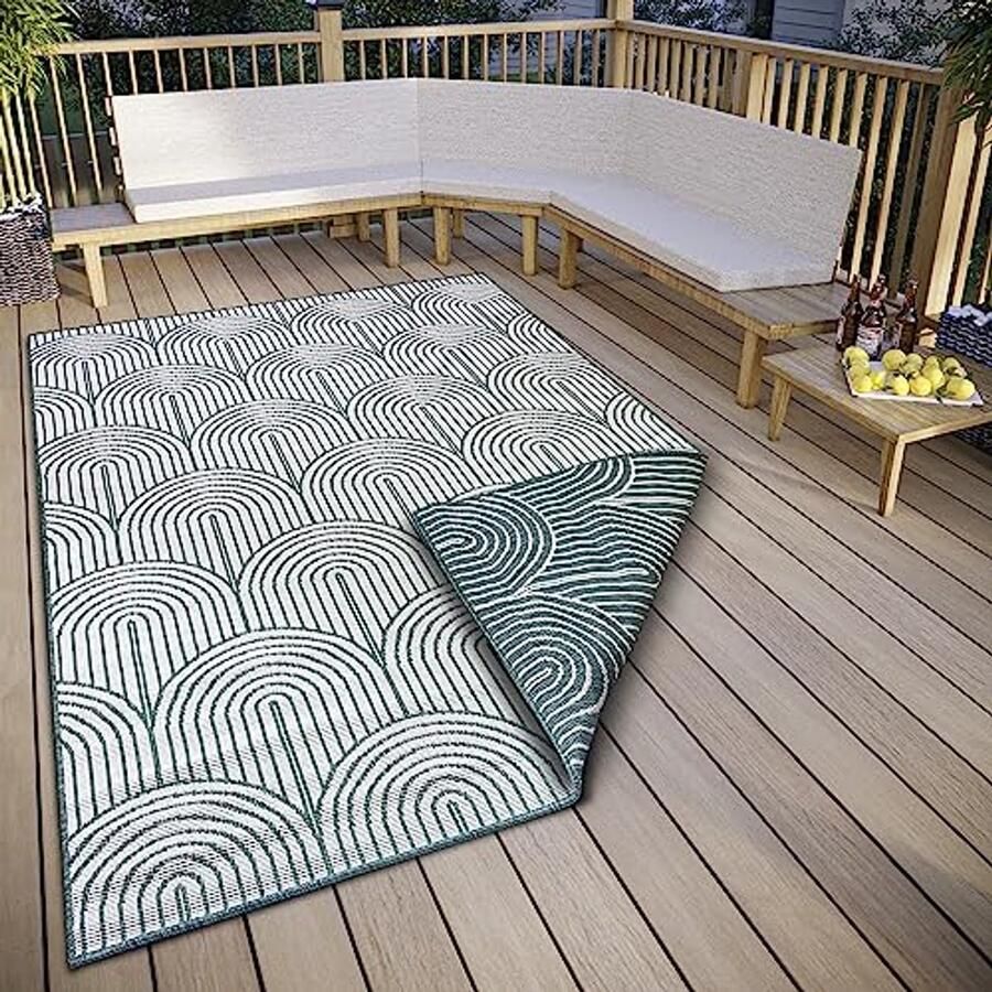 Weerbestendig omkeerbaar Scandinavisch boho-stijl outdoor tapijt groen 80 x 150 cm
