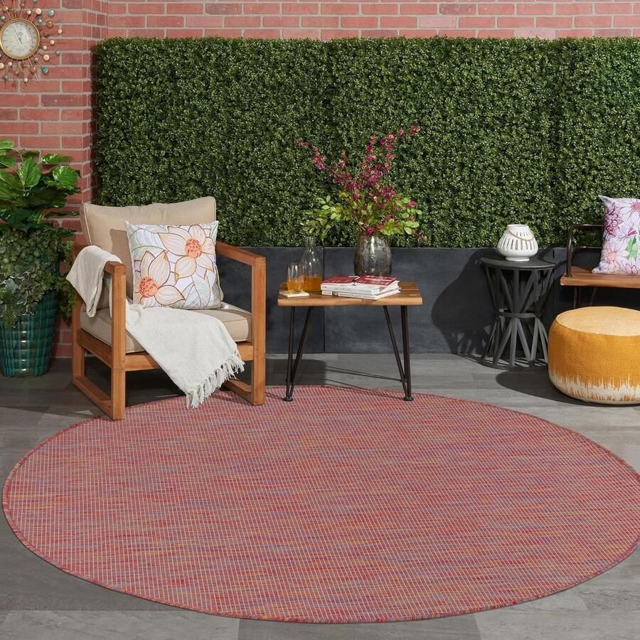 Weerbestendig rond tapijt voor binnen en buiten balkon terras tuin uv-bestendig en waterbestendig regenboog 80cm