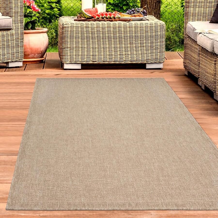 Weerbestendig Vloerkleed voor Binnen en Buiten Modern Beige Tapijt voor Balkon Tuin en Keuken 140 x 200 cm
