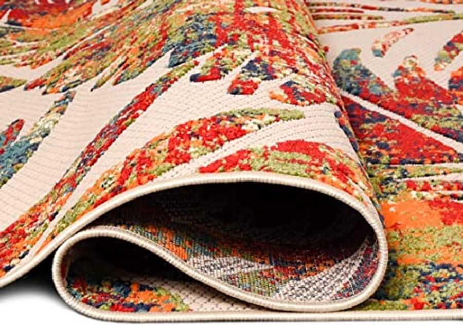 Weerbestendig Vloerkleed voor Binnen en Buiten Modern Bloemen Patroon Tapijt voor Balkon en Tuin OEKO-TEX Waterafstotend 140x200cm