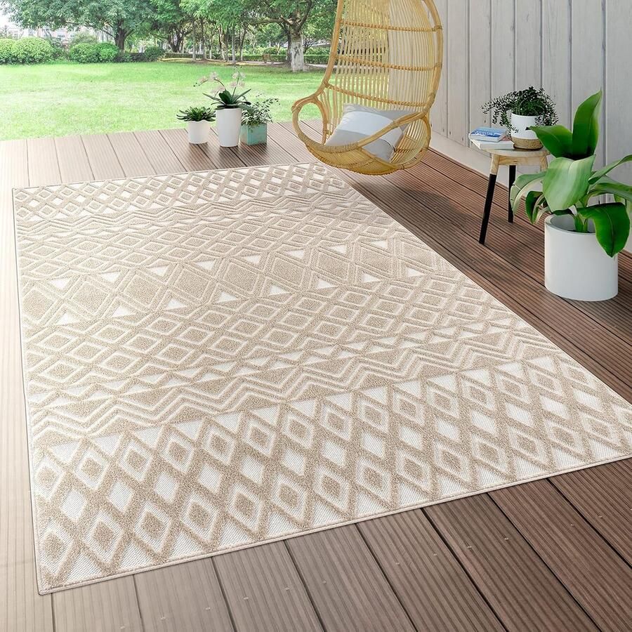 Weerbestendig vloerkleed voor binnen en buiten Modern geometrisch patroon 60x100 cm Beige