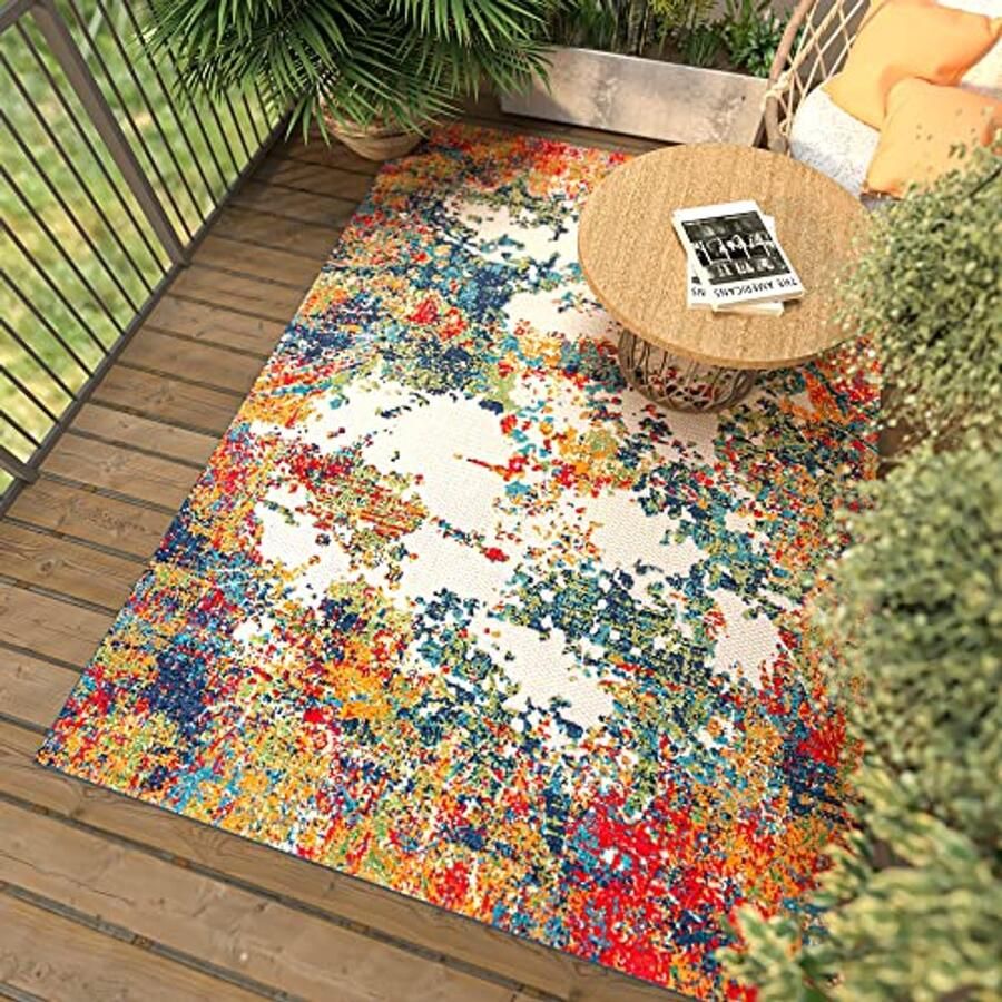 Weerbestendig Vloerkleed voor Binnen en Buiten Modern Tapijt met Abstract Patroon Perfect voor Terras en Balkon OEKO-TEX Waterafstotend 120x170cm