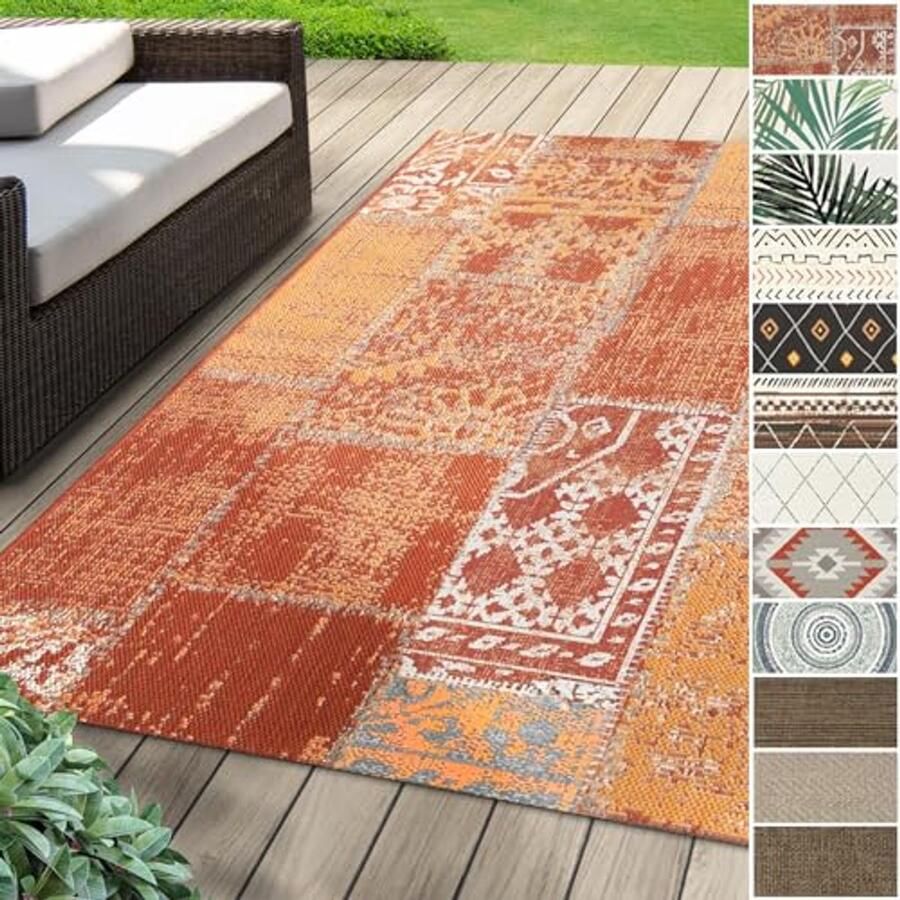 Weerbestendige en UV-bestendige Buitentapijt voor de Tuin Balkon of Binnen Robuust en Afwasbaar 80 x 150 cm Katoen