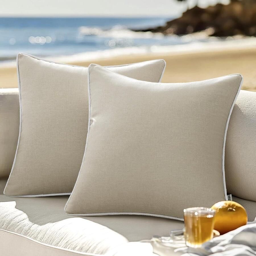 Weerbestendige kussenslopen voor buiten Set van 2 Decoratieve moderne kussenhoezen Polyester linnenlook Voor tuin bank woonkamer bed 40 x 40 cm A-beige