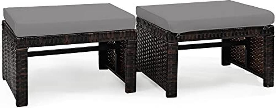Weerbestendige Ottomaanse Voetenbank Set van 2 met Comfortabel Kussen Perfect voor Tuin en Terras