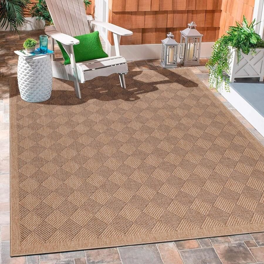 Weerbestendige Vloerkleed voor Binnen en Buiten Natuurlijke Boheemse Look 140 x 200 cm Ideaal voor Tuin Balkon Terras Woonkamer en Keuken