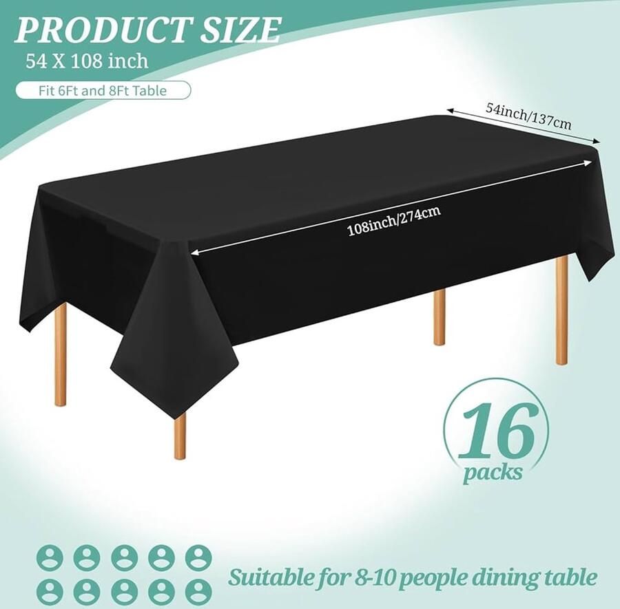 Wegwerp Tafelkleed Zwart Hoogwaardig PEVA 1 stuk