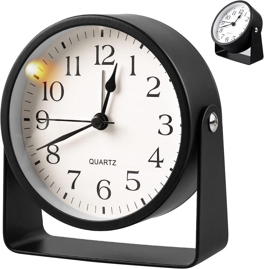 Wekker analoog zonder tikken klassieke analoge wekker met licht wekker zonder tikken wekker analoog design tafelklok analoog voor nachtkastje slaapkamer woonkamer (11 5 x 10 5 cm)