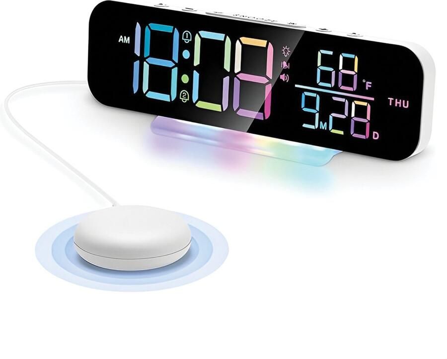 Rise en Shine Wekker met Trilkussen voor Slechthorenden Doven Trilwekker voor Senioren & Diepe slapers Extra luid Digitale wekker met Trilfunctie Klok met Vibrerende Schijf Model 2.1 Bed shaker - Foto 2