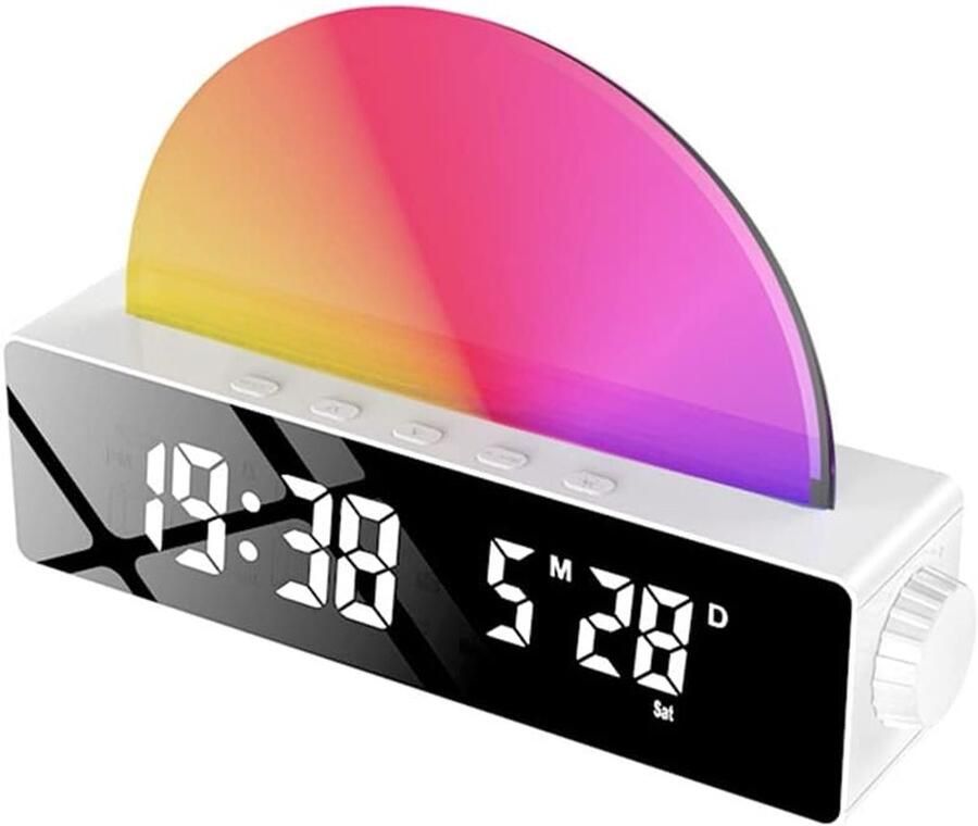 Wekker Sunrise Wake Up Light Dawn Simulator zonnelamp voor nachtkastje meerkleurig met USB-oplader wit