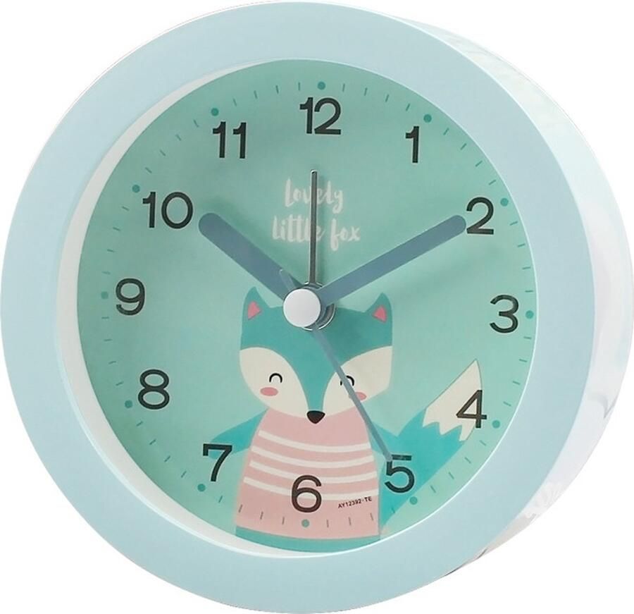 Wekker voor kinderen cartoon vos wekker stille sweep seconden kinderwekker cartoon vos wekker niet tikkende kleine klok met nachtlampje voor slaapkamer nachtkastje bureau blauw
