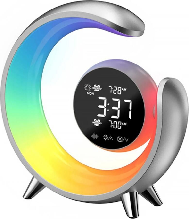 Wekker Wake Up Light Met Draadloze Oplader Lichtwekker Bureaulamp LED Light Bluetooth Speaker Nachtlamp Digitale Wekker Zwart