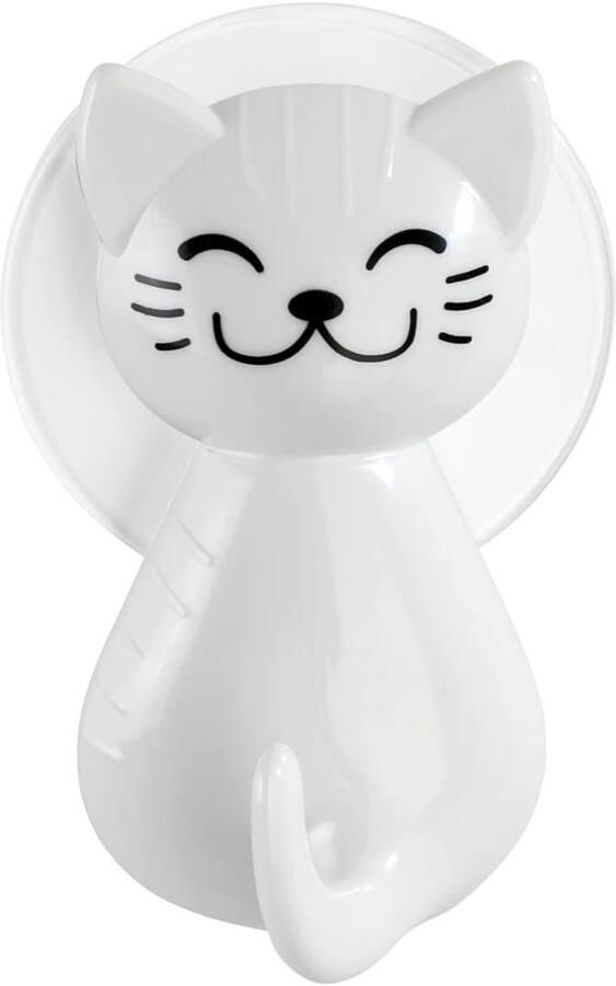 Wenko Zuignap Haak Kat Wit Wandhaak Kapstokhaak 6 x 9.5 x 5.5 cm