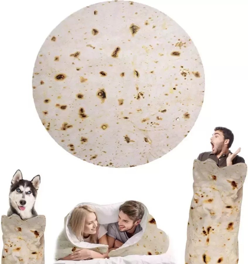 Wenosda Burrito Deken Tortilla Dekens Ronde Voedsel Dekens Wrap Strandlaken Tapijt Picknick Zacht & Pluche Mantel voor Slaapbank Buiten Vier Seizoenen (150 cm 60 inch)(Gele Pannenkoekstijl)