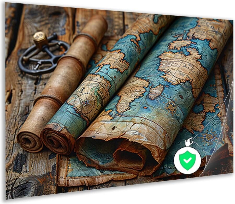 Wereldkaart posters Kaart muurdecoratie Houten tafel Wanddecoratie modern Posters woonkamer accessoires poster105x70 cm