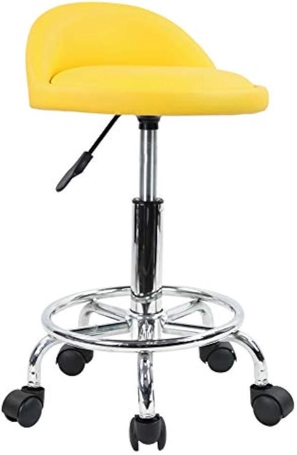 Werkkruk Draaibare kruk rol kruk Bureaustoel Schommelstoel Hoogte verstelbaar met lage rugleuning gemaakt van geel PU-leer