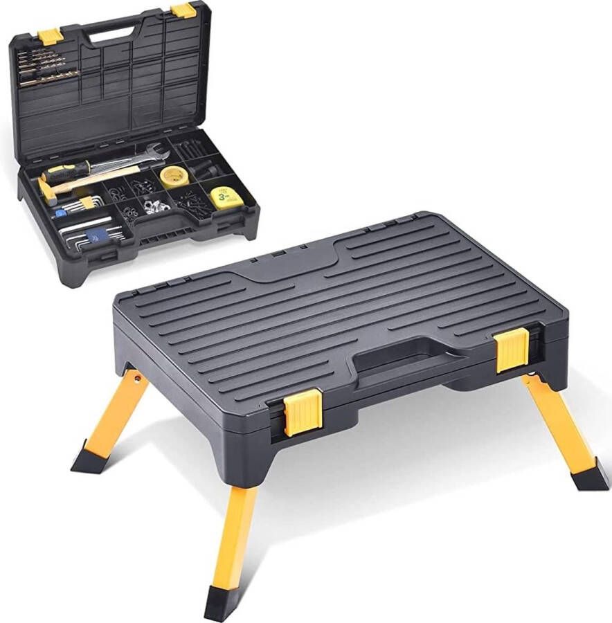 Werkplaatskruk met gereedschapskist antislip trapkruk inklapbare trapladder met opbergdoos voor keuken (zwart 1 trede)
