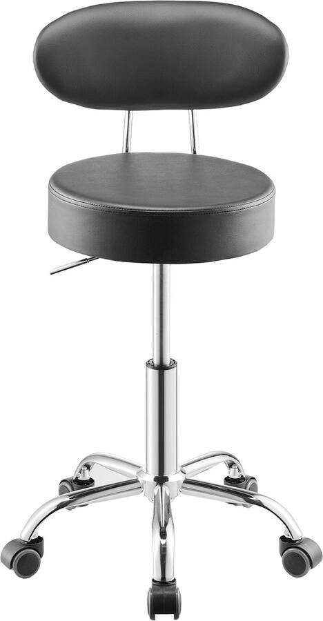 Werkplaatskruk met Rugleuning – Hoogteverstelbaar (74-90 Cm) en 360° Draaibare Gevoerde Zitting Belastbaar Tot 136 Kg Ideaal voor Werkplaatsen en Autoreparaties