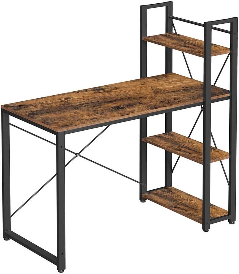 Werktafel Eettafel Bureau Keukentafel Computertafel met 3 open opbergvakken kunnen links of rechts worden gemonteerd geschikt voor kantoor studio studeerkamer en keuken 60 x 119 3 x 120 cm bruin + zwart