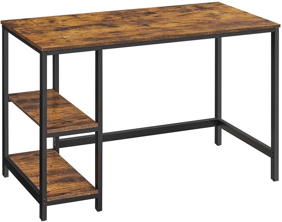 Werktafel Eettafel Bureau Keukentafel met 2 open opbergvakken stevig metalen frame stijlvol en eenvoudig ontwerp geschikt voor kantoor studio studeerkamer en keuken 60 x 120 x 75 cm bruin + zwart