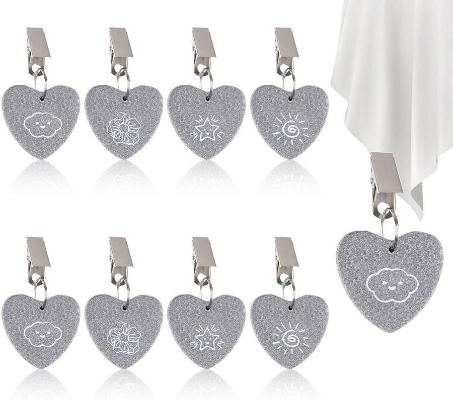 Weysoo 8-delige tafelkleedgewichten voor buiten tafelkleedgewichten van natuursteen met clip (hartvormig)