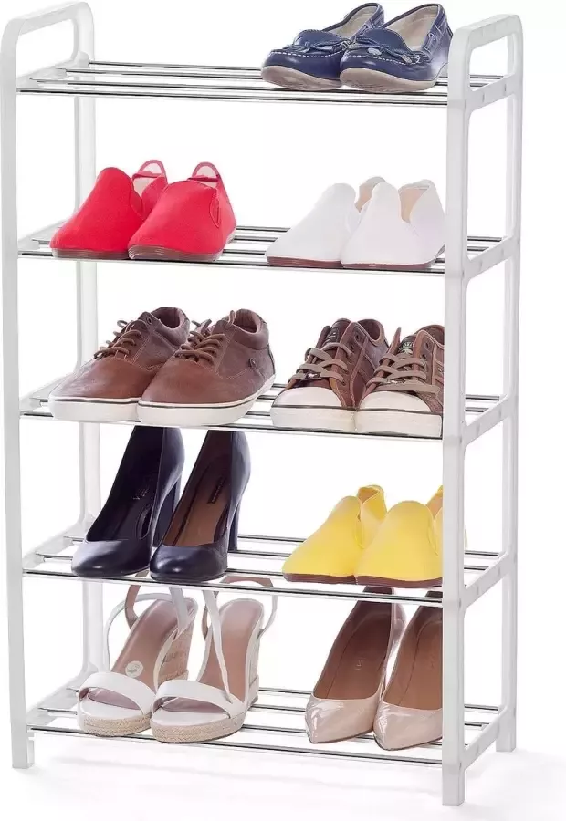 Whistler Mooie doos met 5 planken klein ruimtebesparend voor 10 paar mooie stalen gebouwen kunststof wit