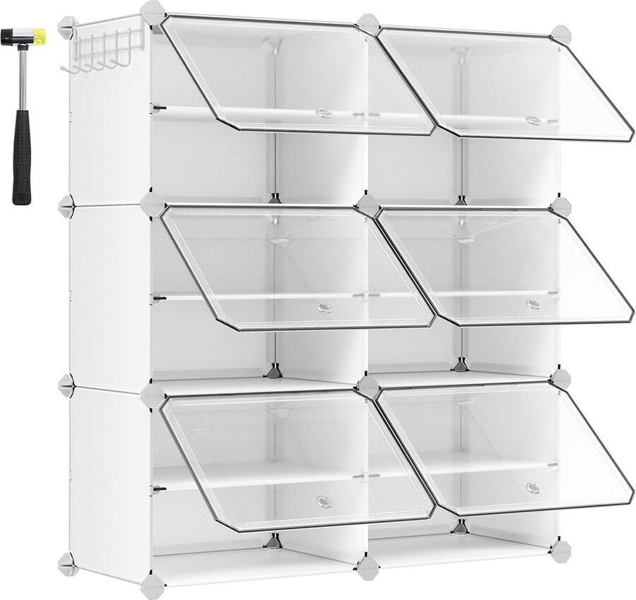 Rootz Living Rootz White 9 Cube Organizer Cube Organizer Cube Storage Unit ABS Plastic Connector PP Plastic Board Stalen frame 32cm x 124cm x 94cm 30cm x 40cm x 30cm per compartiment 5 8kg 5kg Max. Laadvermogen 30 kg totaal laadvermogen