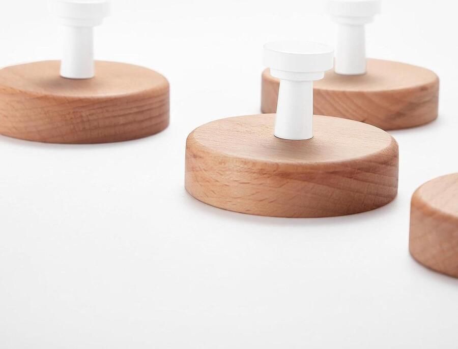 White Oak Coat Hooks Wall Mounted Wooden Coat Rack with Wooden Pegs