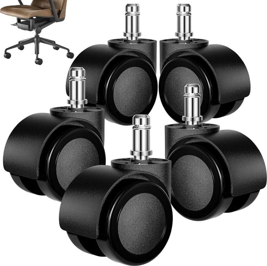 Wielen voor bureaustoelen 11 mm x 22 mm set van 5 wielen tot 200 kg harde vloerwielen stoelwielen universele draaistoelwielen rubberen wielen bureaustoel stille slijtvaste content in