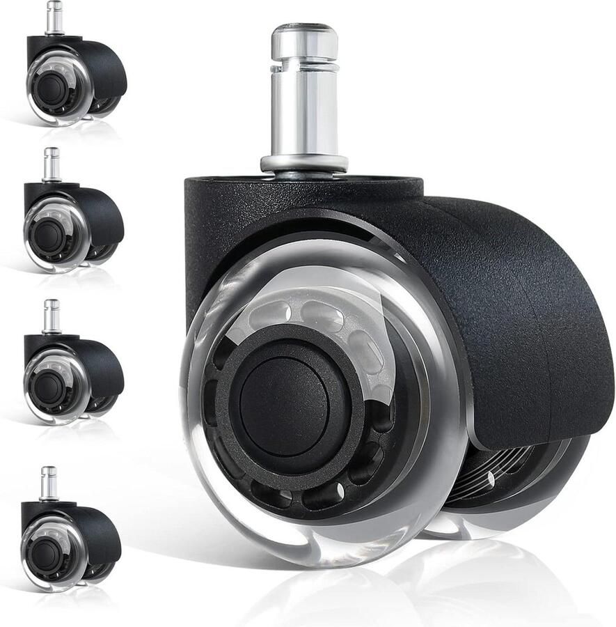 Wielen voor bureaustoelen 11 x 22 mm 50 mm PU-wielen stil draaibare wielen tot 300 kg kantoormeubels