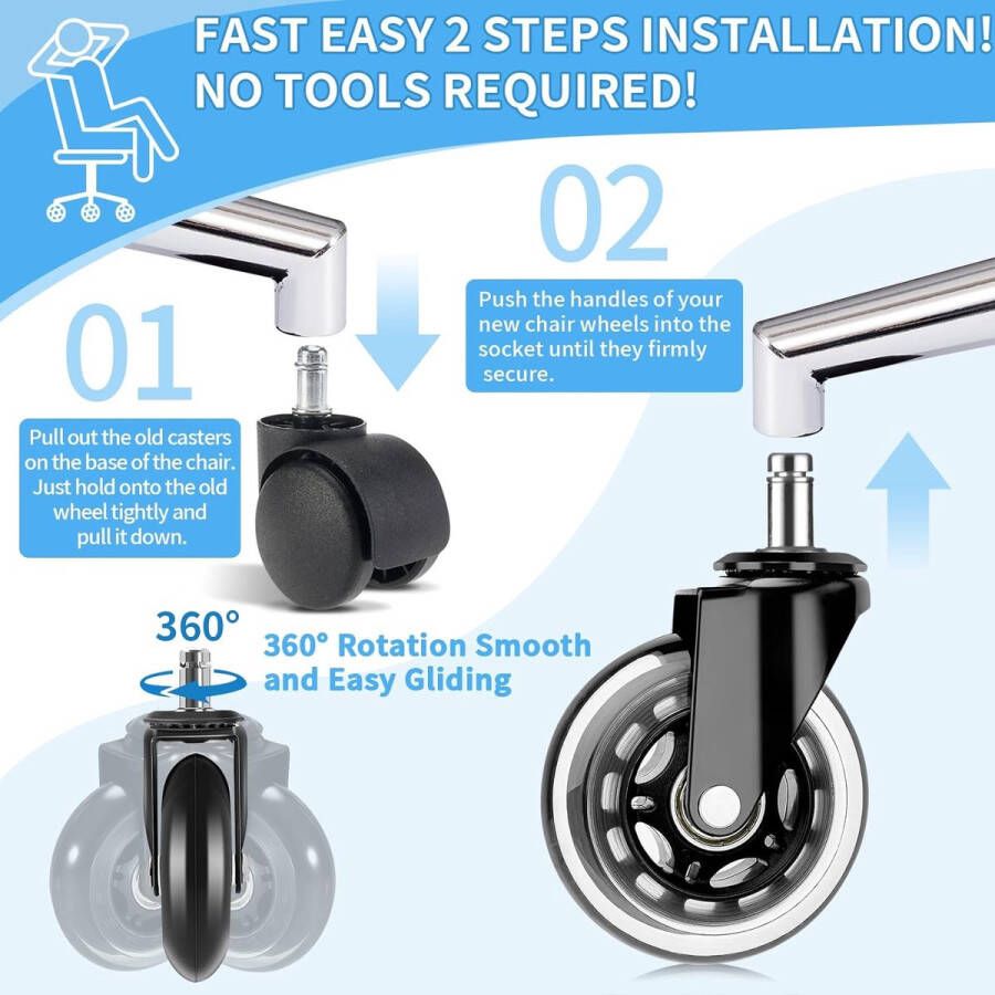 Wielen voor bureaustoelen 5 reservewielen voor bureaustoelen universele wielen stil krasvrije reservewielen voor tegels harde vloeren laminaat