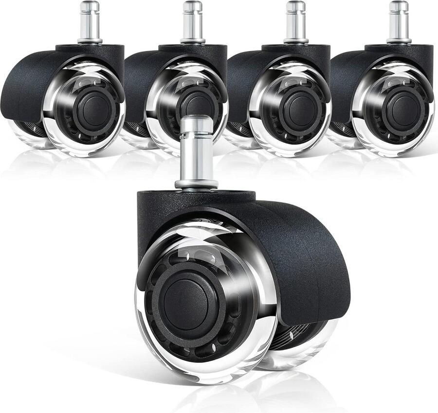 Wielen voor bureaustoelen polyurethaan harde vloerwielen stil en schokbestendig set van 5 tot 300 kg