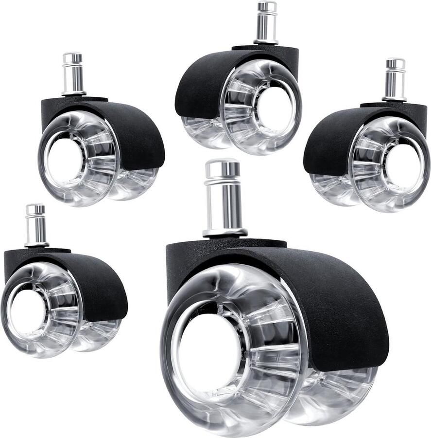 Wieltjes voor bureaustoel 5 stuks 11 x 22 mm stang zachte en stille rubberen wielen harde vloeren parketvloeren tapijt