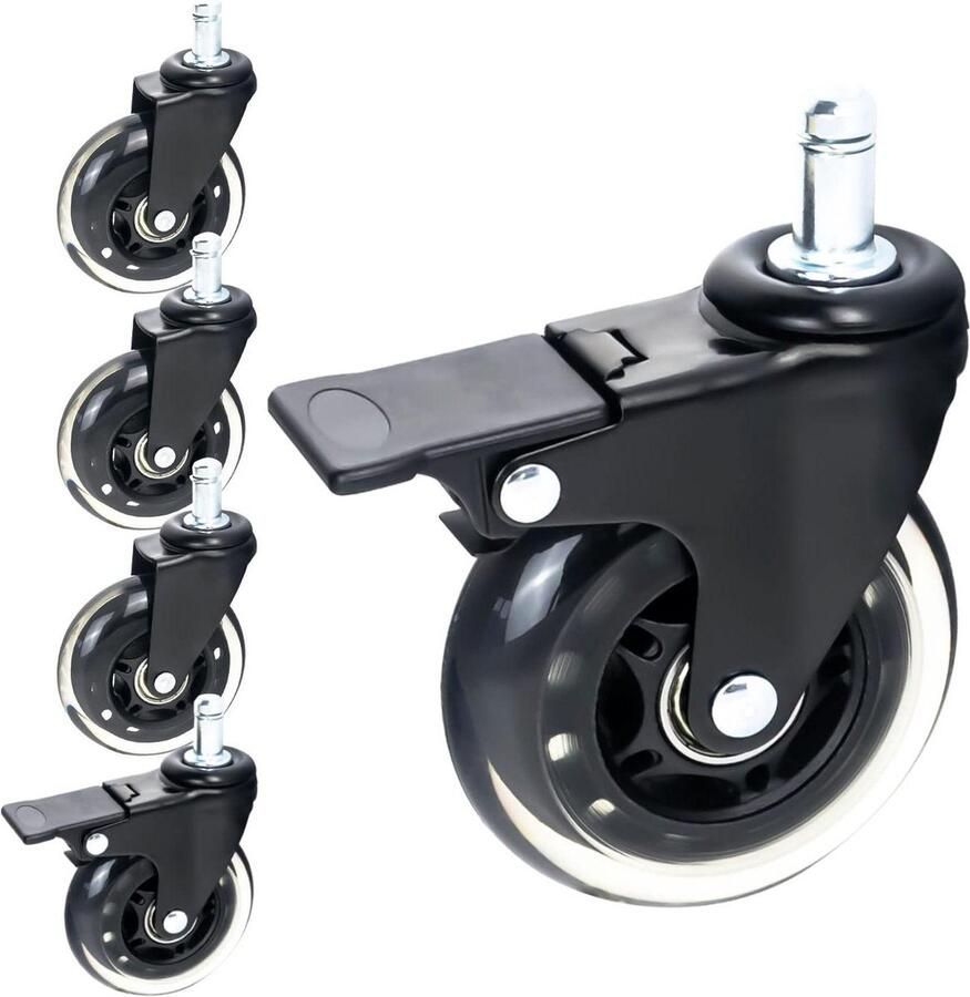 Wieltjes voor harde vloeren bureaustoel set van 5 met remfunctie 11 mm zwart Chair Casters(tyres)