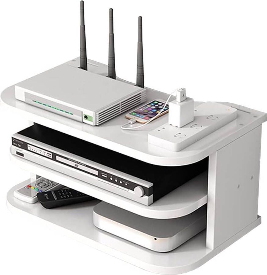 WiFi Router Opbergdoos Drijvende Planken TV Set Top Rack Wandgemonteerd Meerlaags Kabelmanagement Opbergrek voor Wanddecoratie (JL04 Wit)