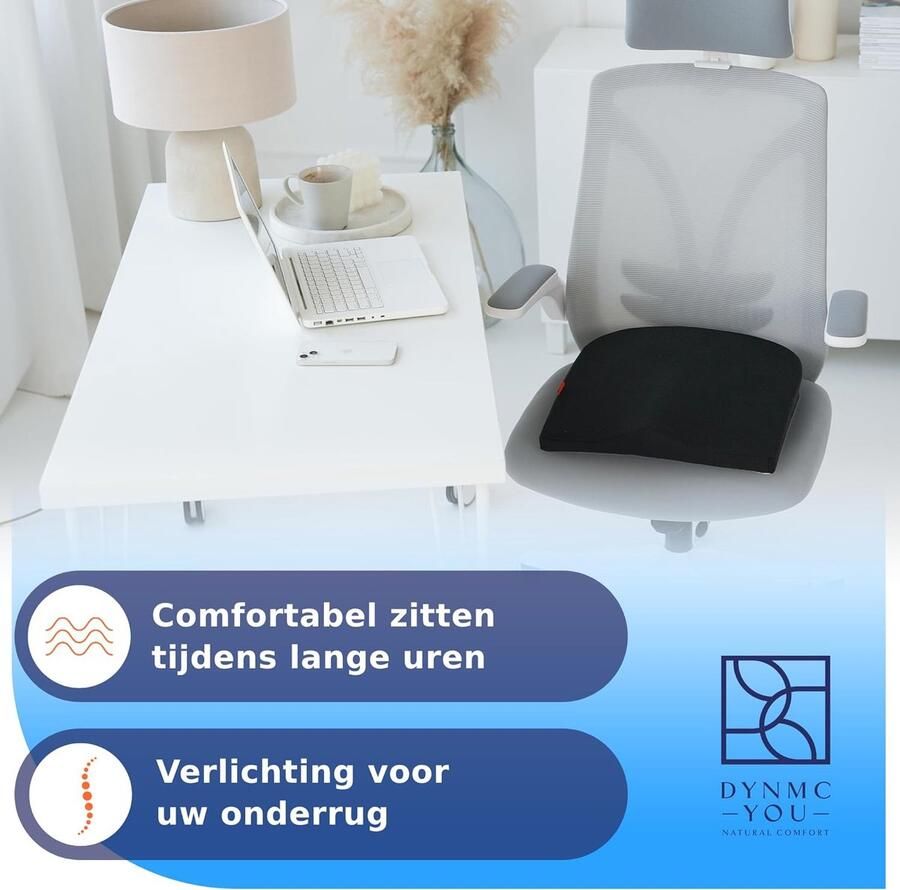 Wigkussen orthopedisch ergonomisch zitkussen bureaustoel uit viscoschuim zitkussen auto comfortabele stijfheidsgraad opsta-kussen (Zwart 40x40)