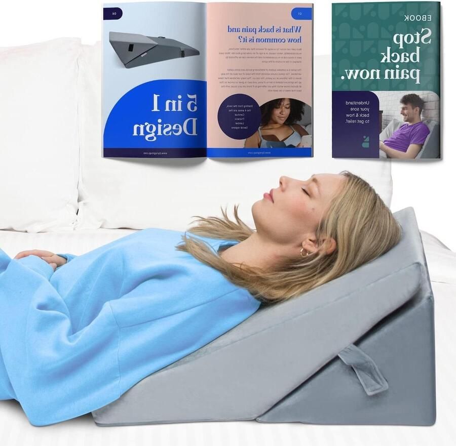 Wigkussen voor bed 5-in-1 met sleehak verstelbaar Steunkussen voor zitten lezen rugpijn beenpijn maagzuur GERD snurken Premium schuimkussen wasbare hoes wigkussen