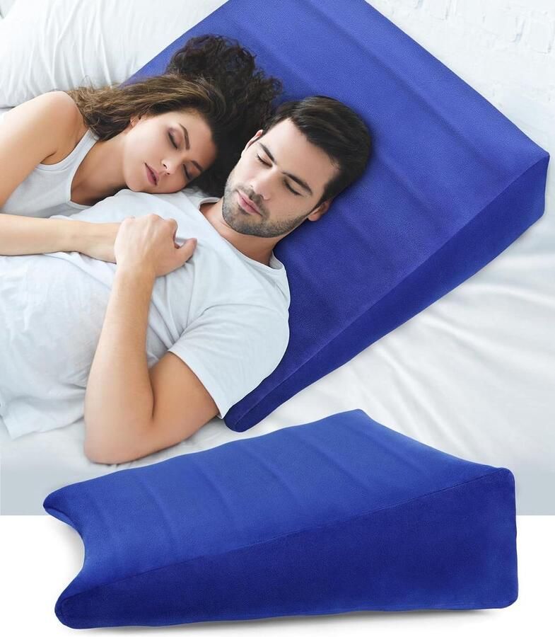 Wigkussen voor bed reflux kussen anti snurk orthopedische rugleuning leeskussen opblaasbaar bedwig matraslee driehoekig kussen comfortabel slapen reizen pijnverlichting (blauw) leeskussen