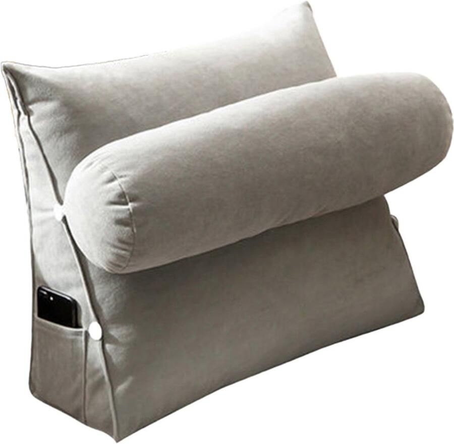 Wigkussen Kussen driehoekig leeskussen met verstelbare neksteun rugsteun rugkussen voor slaapbank hoofdeinde lendensteunkussen (grijs)
