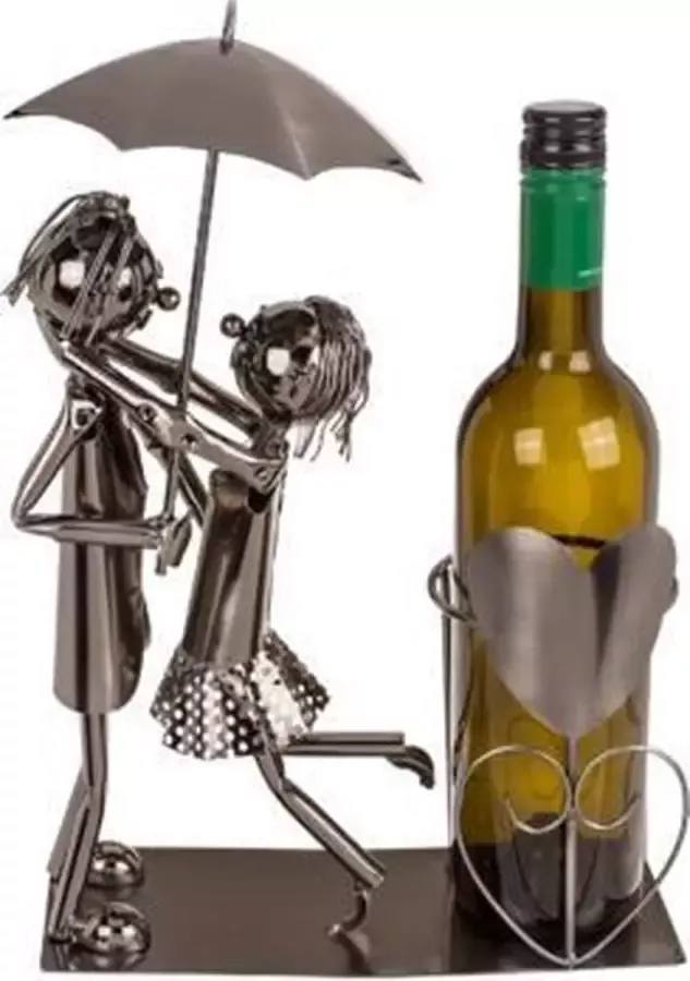 Wijnfleshouder Liefdespaar met Paraplu Wijnrek Wijn accessoires Wijnhouder Metaal Wijn cadeau Regen Regendans
